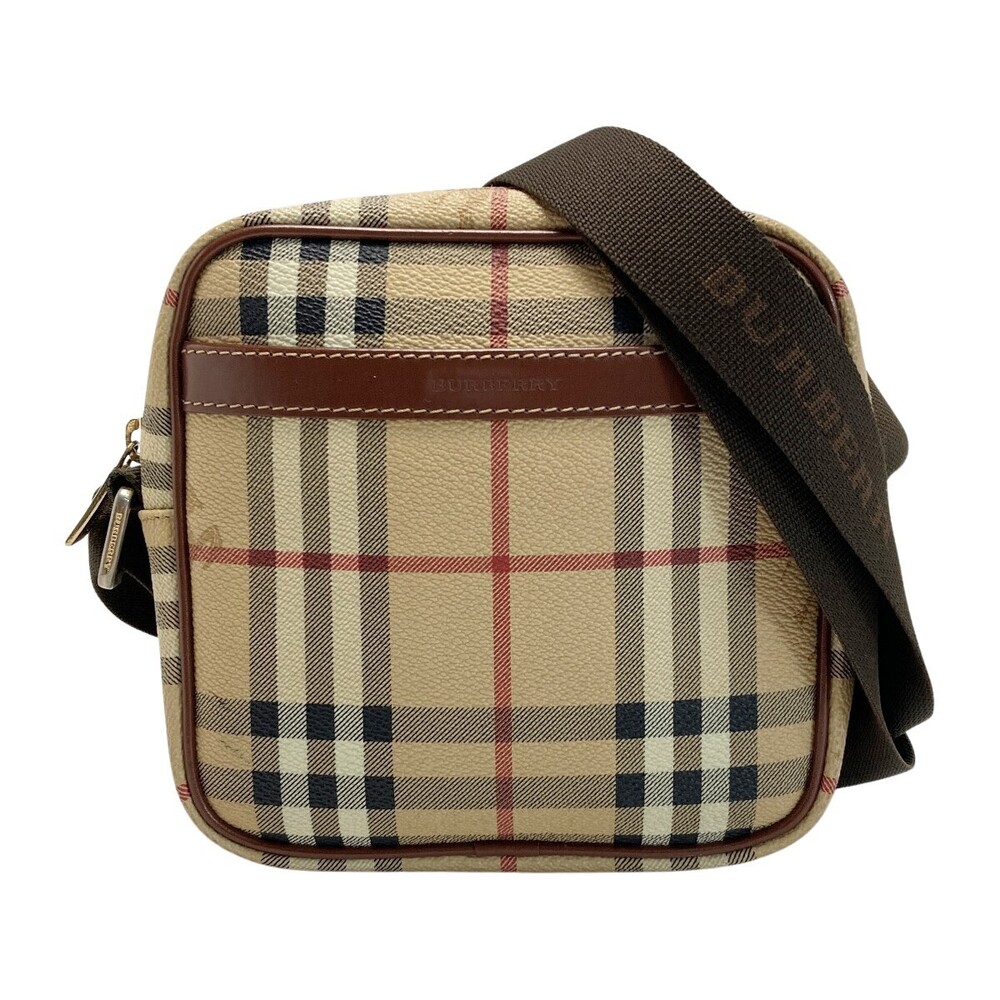 Burberry Nova Check Shoulder Bag Beige Tan Shadow Black Horse Leather
